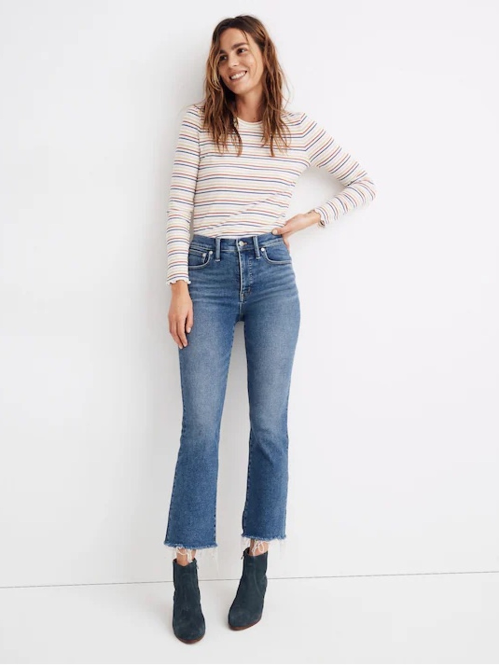 Madewell Cali Demi-Boot Raw Hem Light Blue Cropped Straight Jeans